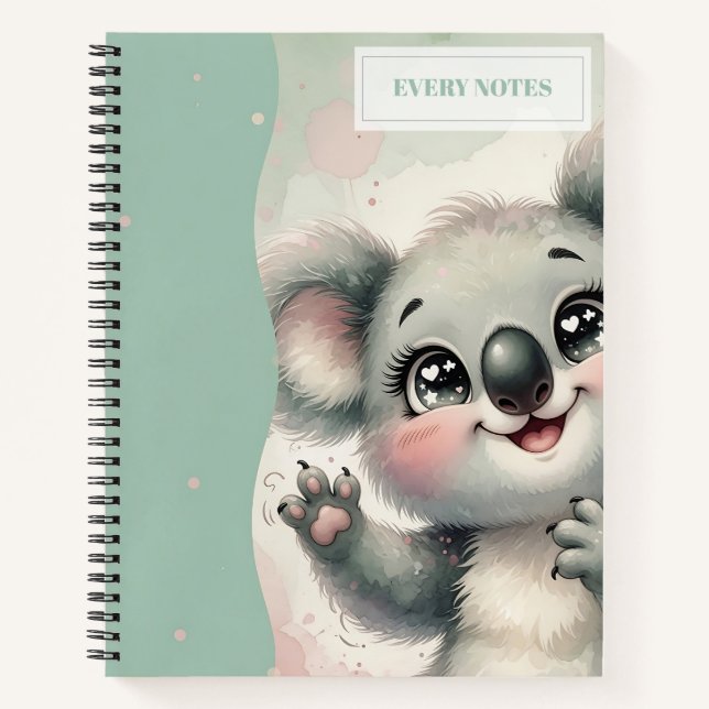 Cuaderno Koala Bebé Saludando – Verde Turquesa y Crema Divi (Anverso)
