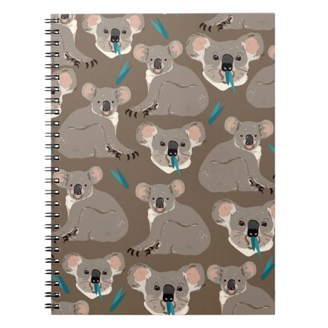 Cuaderno Koala sobre fondo marrón neutro cosecha sin costur (Frente)