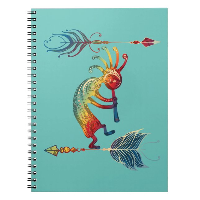 Cuaderno Kokopelli nativo americano con dos plumas 1 (Frente)