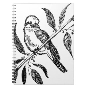 Cuaderno Kookaburra en blanco y negro sobre el dibujo de un