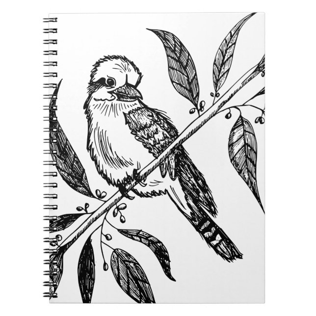 Cuaderno Kookaburra en blanco y negro sobre el dibujo de un (Frente)