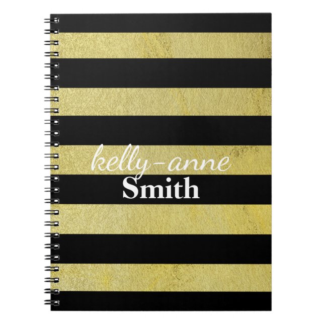 Cuaderno Kraft glamoroso a rayas de oro negro (Frente)