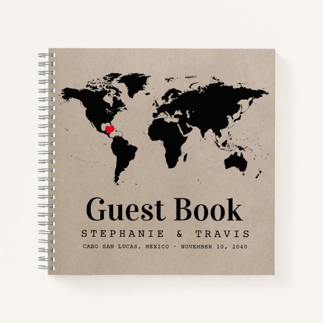 Cuaderno Kraft World Map Travel Theme Guest Signature Book (Anverso)