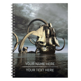 Cuaderno Kraken. Giant octopus bringing down a pirate ship