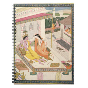 Cuaderno Krishna y Radha en una cama en un palacio del