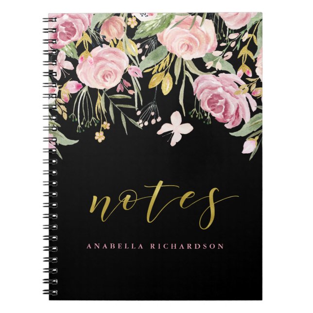 Cuaderno La acuarela florece rosa y oro del | florales en (Frente)