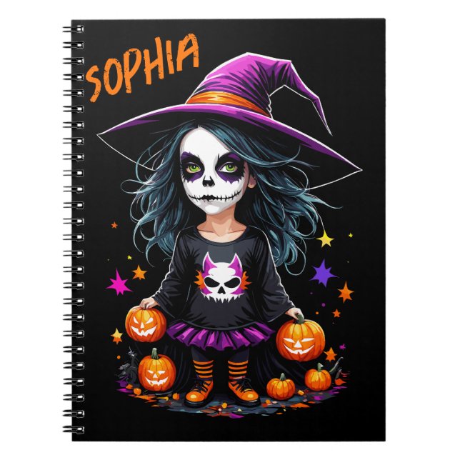 Cuaderno La adorable bruja de Halloween de Kawaii (Frente)