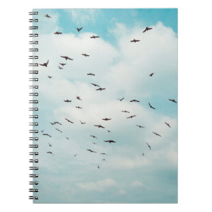 Cuaderno La bandada de paloma gris vuela en el cielo azul v