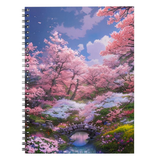 Cuaderno La belleza del arroyo y el puente Sakura (Frente)