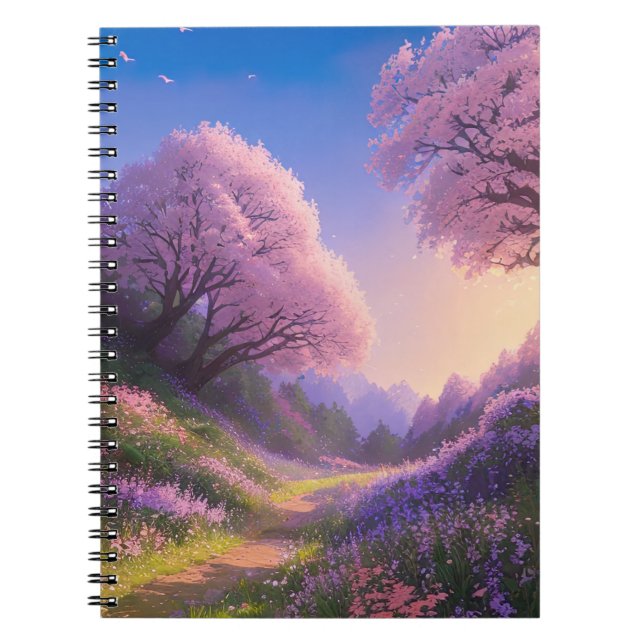 Cuaderno La belleza del camino entre los árboles de Sakura (Frente)