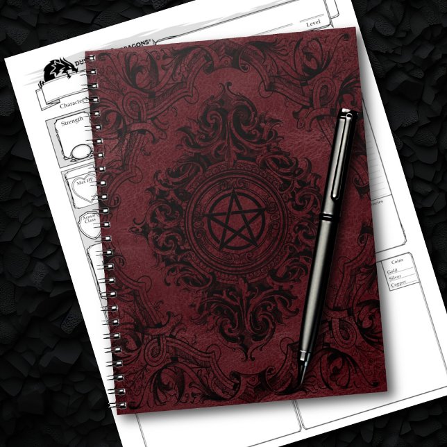 Cuaderno La brujería florece | Pentáculo de fantasía rojo o (Subido por el creador)