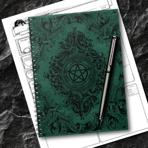 Cuaderno La brujería florece   Pentáculo de fantasía verde 