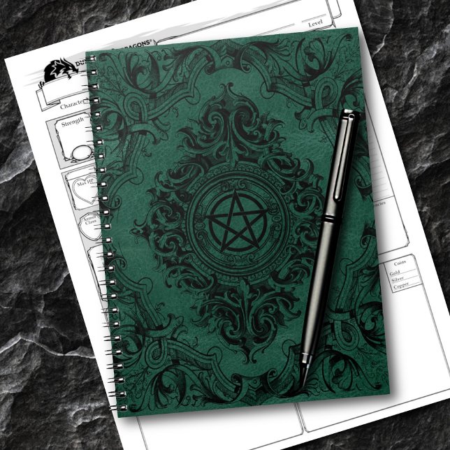 Cuaderno La brujería florece | Pentáculo de fantasía verde  (Subido por el creador)