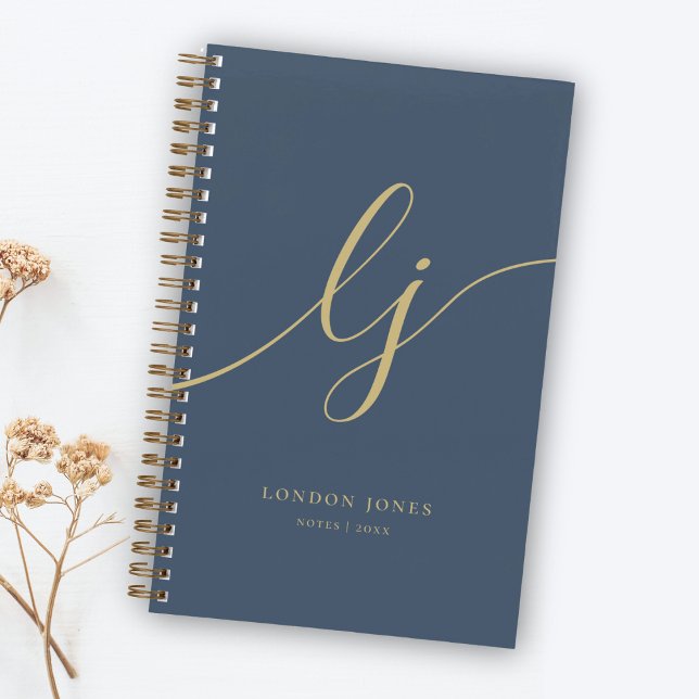 Cuaderno La caligrafía de monograma Girly inicia el oro de  (Subido por el creador)