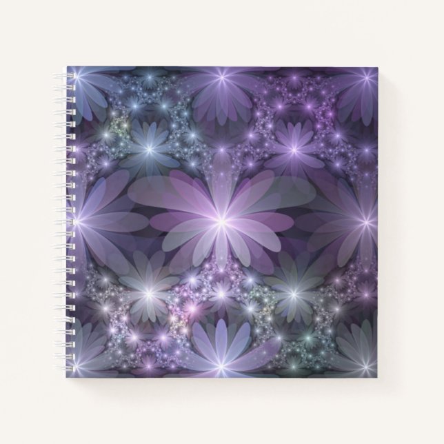 Cuaderno La cama de flores reluciente arte fractal (Anverso)