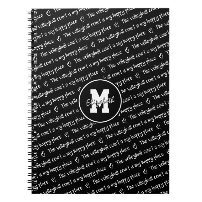Cuaderno La cancha de voleibol es mi lugar feliz monogramad (Frente)
