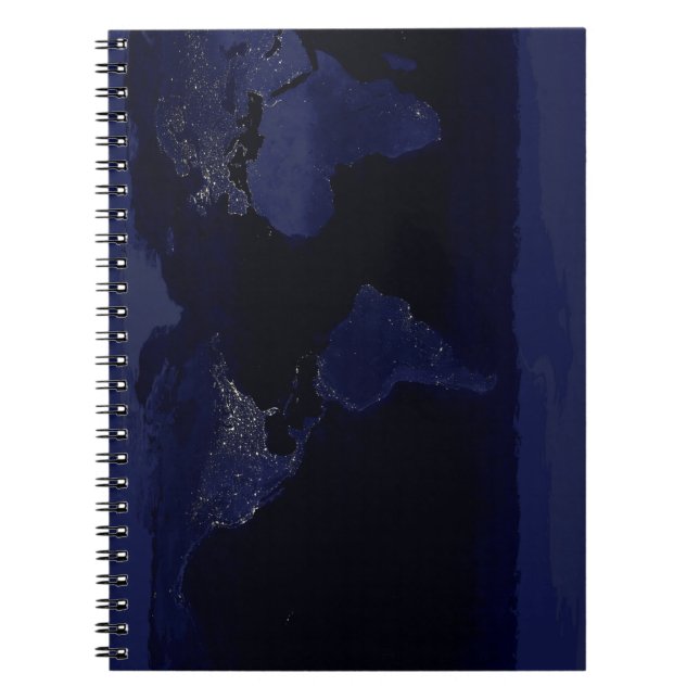 Cuaderno La ciudad del Mapa Mundial de la Tierra se ilumina (Frente)