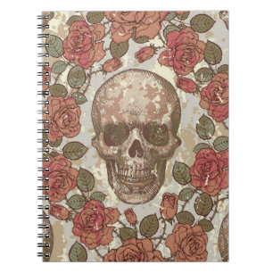Cuaderno La decoración es de estilo retro con calaveras y