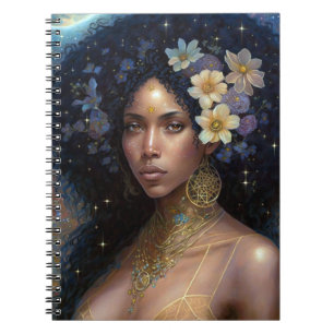 Cuaderno La diosa negra afroamericana reina arte de fantasí