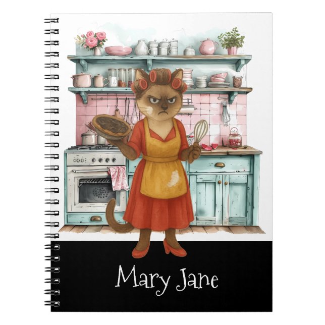 Cuaderno La esposa del gato está cocinando en la cocina (Frente)