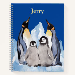 Cuaderno La familia de los pingüinos con nombre en azul pro