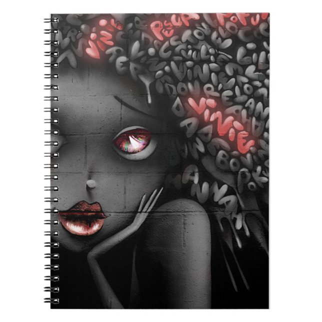Cuaderno La femme graffiti noir et blanc et rouge (Frente)