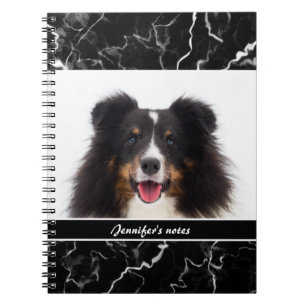 Cuaderno La foto de tu mascota en mármol negro falso y text