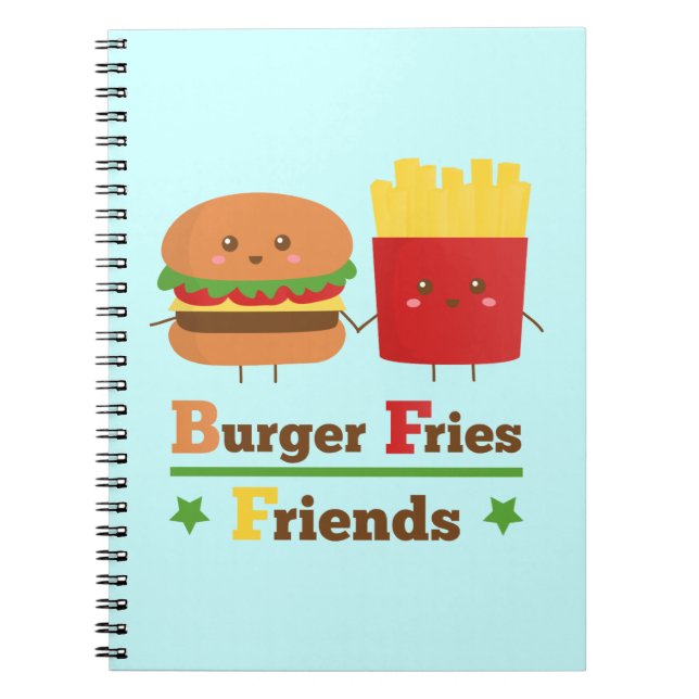 Cuaderno La hamburguesa del dibujo animado de Kawaii fríe a (Frente)