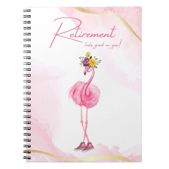 Cuaderno ¡La jubilación te queda bien! Flamingo en las zapa (Frente)