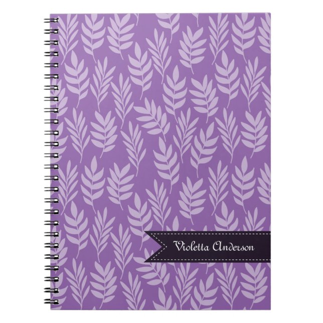 Cuaderno La lavanda deja el modelo púrpura elegante con (Frente)