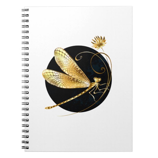 Cuaderno La libélula dorada en círculo negro (Frente)