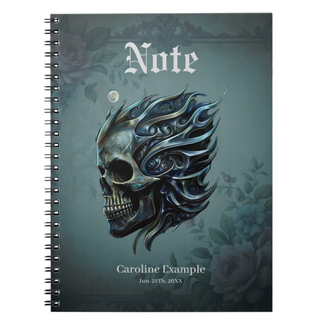 Cuaderno La llama de la vida: un diseño de cráneo. (Frente)