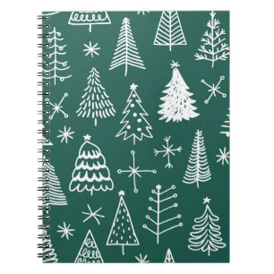 Cuaderno La mano dibujó árboles de Navidad, patrón de invie