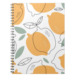 Cuaderno La mano dibujó el fondo de los lemones. Patrón sin