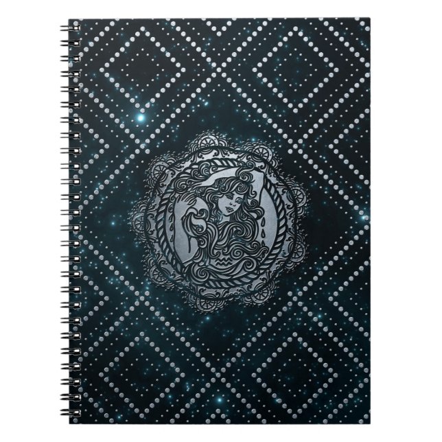 Cuaderno La plata del zodiaco del acuario grabó en relieve (Frente)