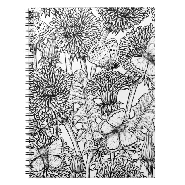 Cuaderno La pradera de Dandelion en blanco y negro (Frente)