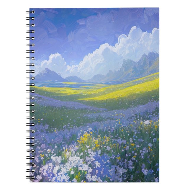 Cuaderno La pradera verde con flores azules (Frente)