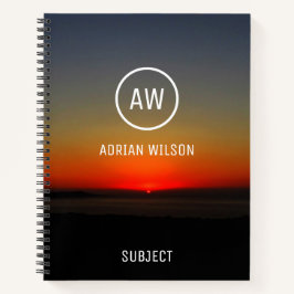 Cuaderno La puesta de sol en el agua monogramada