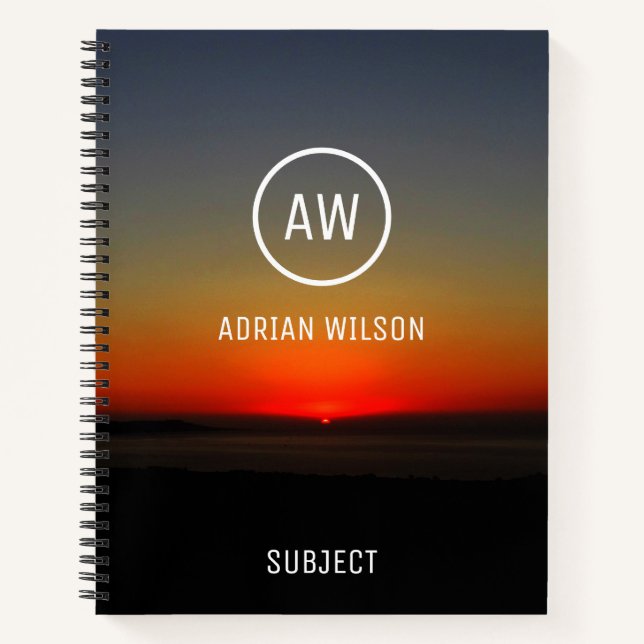 Cuaderno La puesta de sol en el agua monogramada (Anverso)