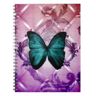 Cuaderno La púrpura magenta remolina mariposa verde azulada