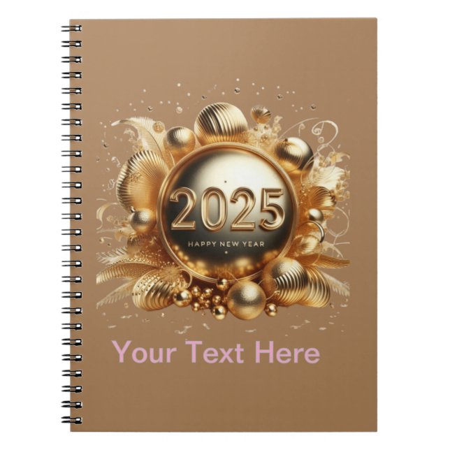 Cuaderno La tipografía dorada feliz año nuevo 2025 (Frente)