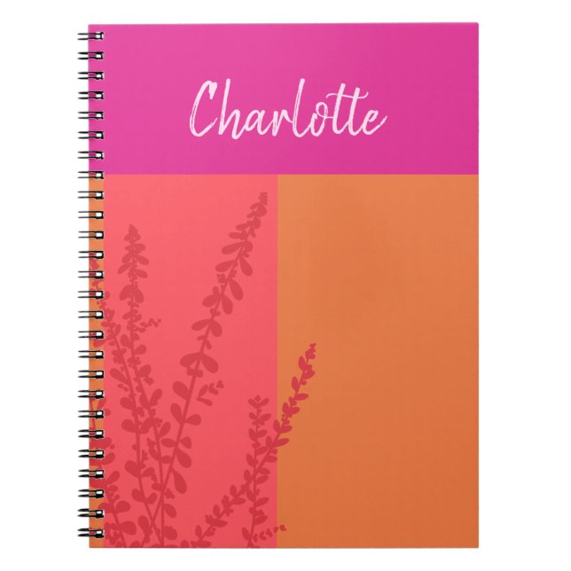 Cuaderno La vegetación rosa caliente y Naranja deja persona (Frente)