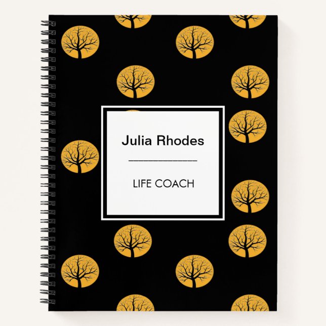 Cuaderno La vida entrenó árboles dorados círculos negro (Anverso)