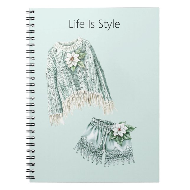 Cuaderno La vida es estilo flores azul suéter tejido pantal (Frente)