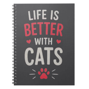 Cuaderno La vida es mejor con tipografía de gatos Amante de