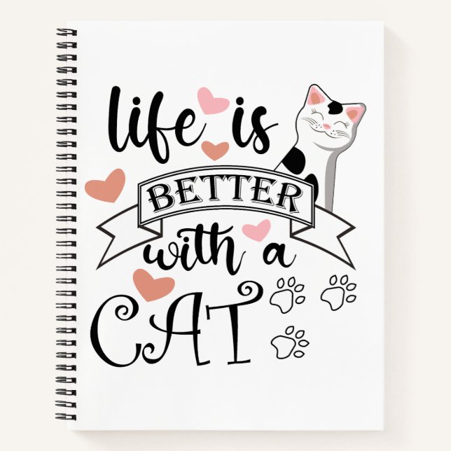 Cuaderno La vida es mejor con un eslogan de citas gatas (Anverso)