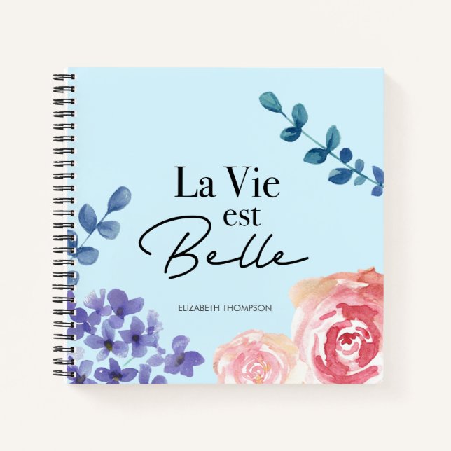 Cuaderno La vie est belle acuarelas florales azul