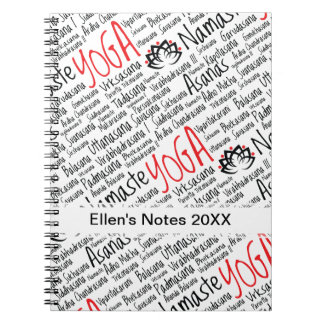 Cuaderno La yoga negra y roja elegante coloca el flor de