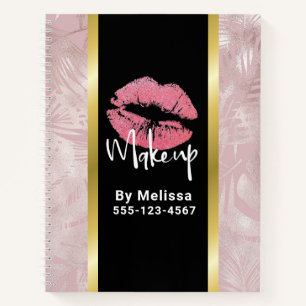 Cuaderno Labios de Purpurina Rosa y Hojas de Oro Rosa Negoc