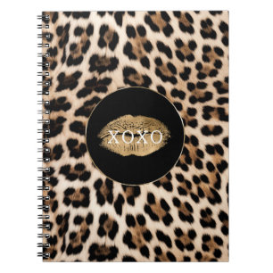 Cuaderno Labios Dorados con Estampado de Leopardo XOXO